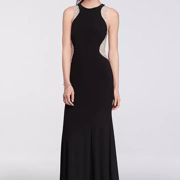 Xscape Sleeveless Long Dress with Beaded Sides Size 4 - Picture 1 of 8